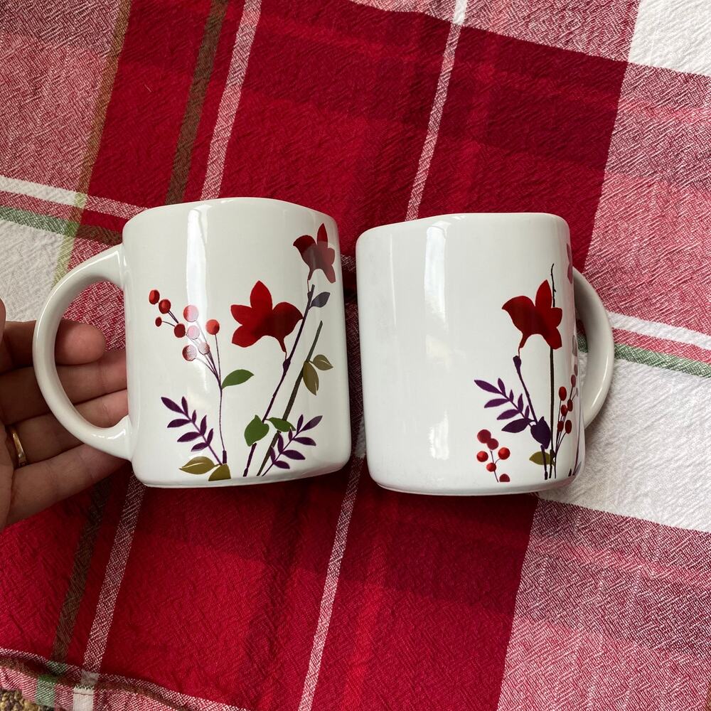 222 FIFTH Rhea Red Flowers on White Coffee‎ Mugs Set of 2